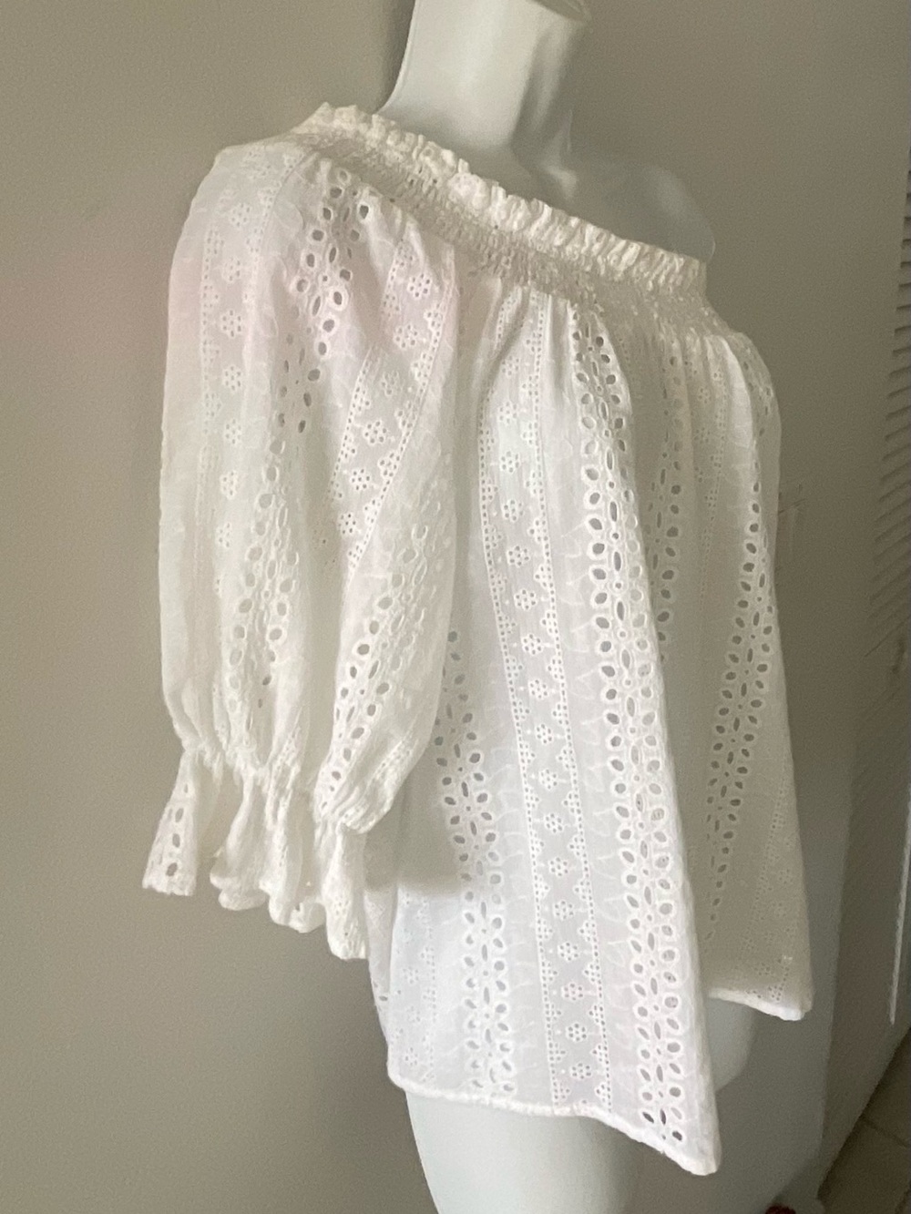 Women’s White Off-Shoulder Eyelet Blouse